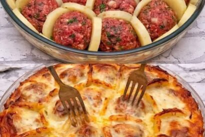 Thumbnail for Baked Potatoes with Meatballs and Creamy Béchamel