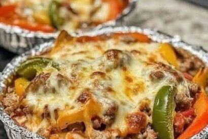 Thumbnail for Cheesy Stuffed Bell Pepper Foil Bowls
